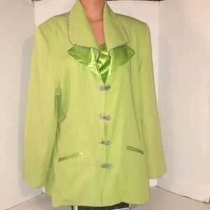 Vintage Bright Green Rhinestone Embellished collar Formal Blazer Jacket Top 22
